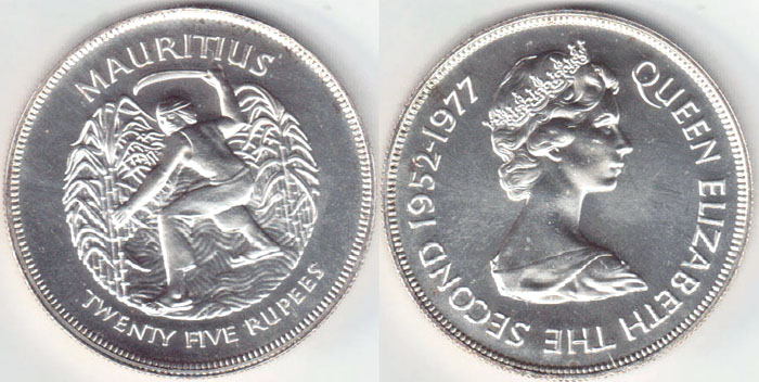 1977 Mauritius silver 25 Rupees (Proof) A003068